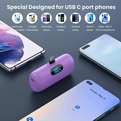 [2 Pack]Small Portable Charger for iPhone 17/16/15 Series,5000mAh 3A PD USB C Power Bank, Mini Travel Essentials Battery Pack for iPhone 17/17 Pro/16/16 Plus/16 Pro/15 Pro Max,Samsung,Android/LG etc - color: black+purple