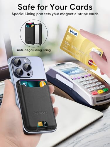 Phone Card Holder, Premium Leather Phone Wallet Stick on, Fit 4 Cards - color: Black