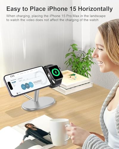 EWA 2-in-1 iPhone + Apple Watch Masafe Charger Stand, Aluminum Alloy (SIL) - color: Silver