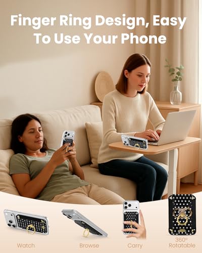 Shorogyt Compatible with Magsafe Wallet with Ring Grip Magnetic Card Holder - Cute Phone Wallets with Stand for iPhone 17/16/15/14/13/12 Series for Women Girls Polka Dot Design, Fit 7 Cards - color: Polka Dot