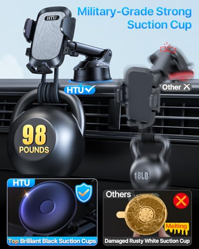 【Upgraded Strongest Suction & Pro Military-Grade】Ultimate Car Phone Mount【360°Rotatable Suction】Cell Phone Holders Truck Stand for Dashboard Windshield Vent for iPhone 18 Pro Max 17 Samsung,Dark Grey - color: Dark Grey