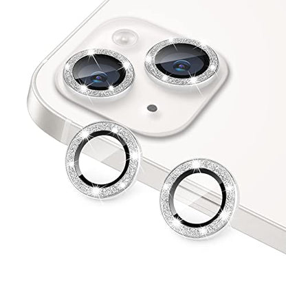 for iPhone 14 & iPhone 14 Plus Camera Lens Protector, Bling Glitter Diamond Lens Cover 9H Tempered Glass Camera Cover Anti Scratch Lens Protector Individual Lens Ring - 2PCS Glitter Silver - color: Silver Glitter