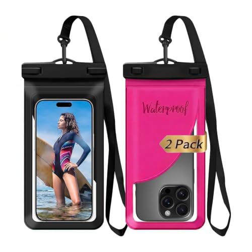 Waterproof Phone Pouch for iPhone 17 16 15 Pro Max IPX8 Black+Rose | Card Pocket, Lightweight, Large Cellphone Dry Bag, IPX8 Rated, Beach Essential, Cruise Ship, 2 Pack, 8.3 inch - color: B2-Black+Rose Red- 2 pack