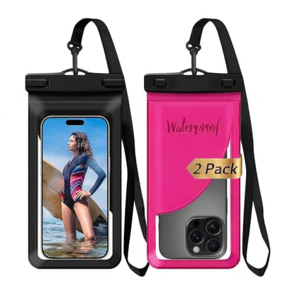 Waterproof Phone Pouch for iPhone 17 16 15 Pro Max IPX8 Black+Rose | Card Pocket, Lightweight, Large Cellphone Dry Bag, IPX8 Rated, Beach Essential, Cruise Ship, 2 Pack, 8.3 inch - color: B2-Black+Rose Red- 2 pack