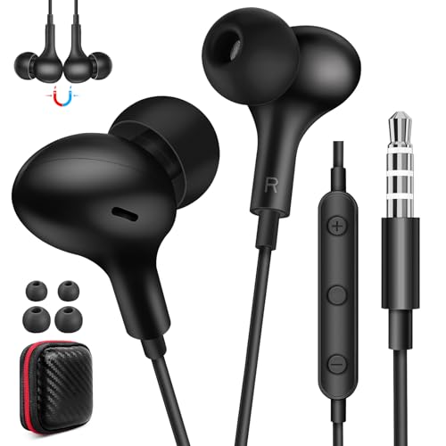 ASKUBSKU Wired Earbuds 3.5mm Headphones for PC School Computer, Black - color: Black