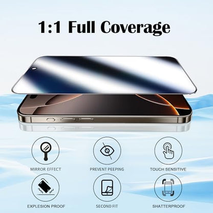2 Pack Mirror Privacy Screen Protector iPhone for 16 Pro Max - color: Silver iPhone 16 pro max