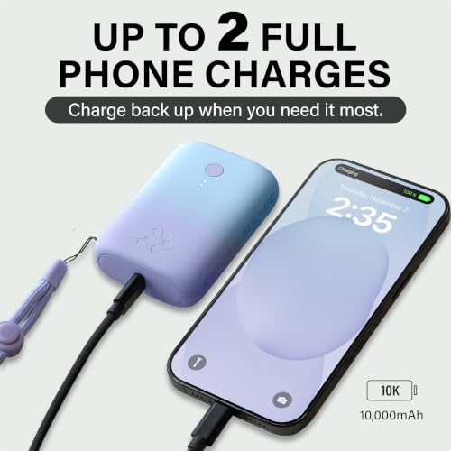 Nimble Champ Portable Charger, 10000mAh Power Bank, 20W Dual USB-C Charging - color: Glacial Blue Lavender