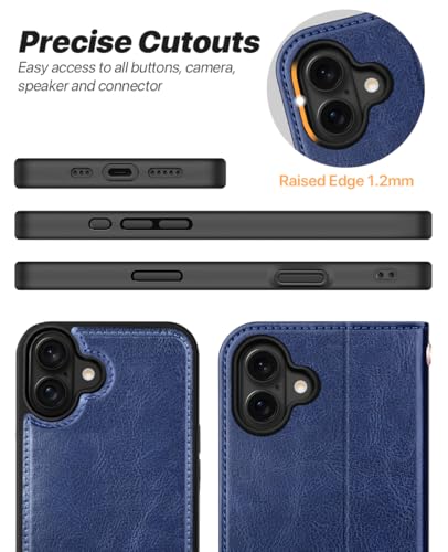 OCASE for iPhone 17 Detachable Wallet Case with Card Holder, 2 in 1 PU Leather Flip Folio with RFID Blocking Stand Wrist Strap Shockproof Phone Cover 6.3 Inch 2025, Blue - color: Blue, size: iPhone 17