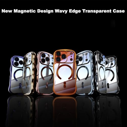 Magnetic for iPhone 17 Pro Max Case Clear Supports Wireless Charging Anti Yellow Wave Frame 17 Pro Max Case with Camera Len Protector Luxury Plating Soft TPU Shockproof Phone Cover 6.9", Titanium Pink - color: Pink