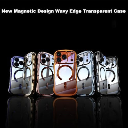 Magnetic for iPhone 17 Pro Max Case Clear Supports Wireless Charging Anti Yellow Wave Frame 17 Pro Max Case with Camera Len Protector Luxury Plating Soft TPU Shockproof Phone Cover 6.9", Titanium Pink - color: Pink