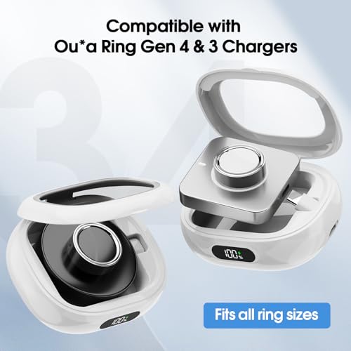 Wireless Charging Case Compatible with Ou-ra Ring Gen 5/4/3 Charger, 2000mAh Portable Charging Case with LED Display for Fitness & Travel, 30-Day Runtime (Official Charger Not Included) White - color: White