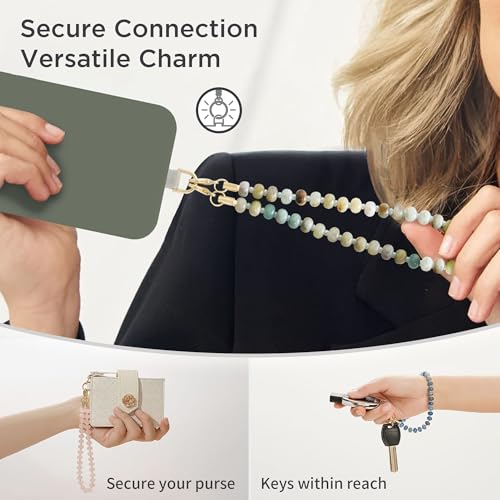 POSADINA Natural Stone Phone Charm, Beaded Healing Phone Wrist Strap, Handmade Cellphone Chain Lanyard with Tether Tab - color: Amazonite