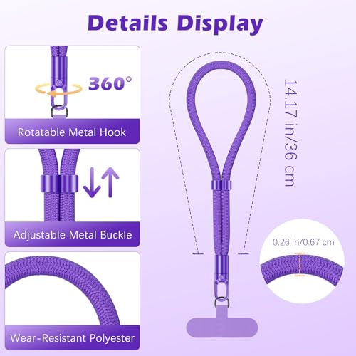 MoKo Phone Wrist Strap Anti-theft, Adjustable Phone Wrist Lanyard - color: Rosegold+purple
