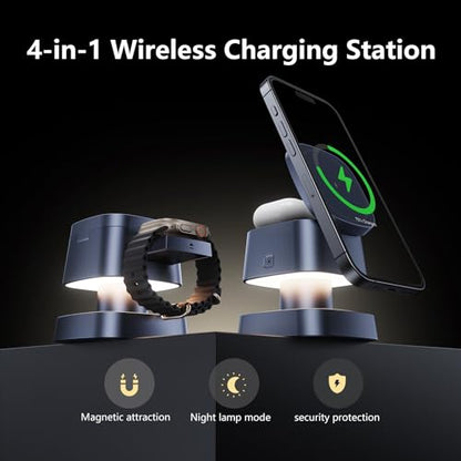 3 in 1 Charging Station with Night Light, 4 in 1 Wireless Charger for Apple - color: Gray