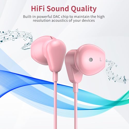 Jelanry 3.5mm Earbuds with Microphone Wired Headphones for Laptop PC, Pink - color: Pink