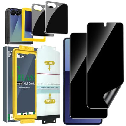 Ferilinso 2 Pack Privacy Screen Protector for Samsung Galaxy Z Flip 7 | 9H+ Tempered Glass Back&Camera Lens Protectors, Military-Grade Shatterproof, Case Friendly, Easy Installation Bubble Free - size: Samsung Galaxy Z Flip 7-Black