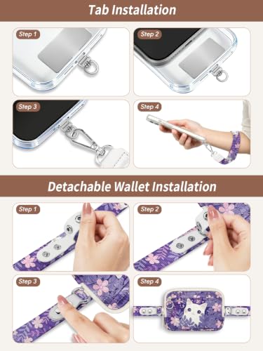 Clip and Go Strap for Phone with Wallet Crossbody Lanyard Cat Purp - color: Cats Purp