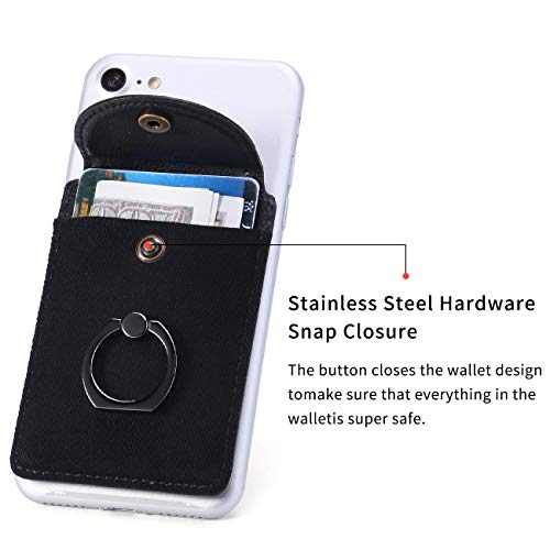 Self Adhesive Card Holder for Back of Phone with Ring Stand - Black - color: (Black Finger Ring)