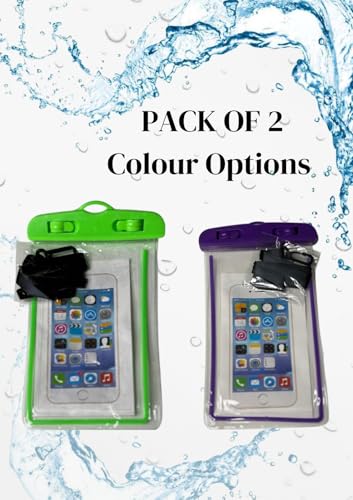 Waterproof Phone Pouch 2 Pack, Universal IPX8 Phone Dry Bag Case with Lanyard, Clear Touch Screen for iPhone, Samsung & Android, Fits Most Phones (Purple and Green) - color: Purple and Green