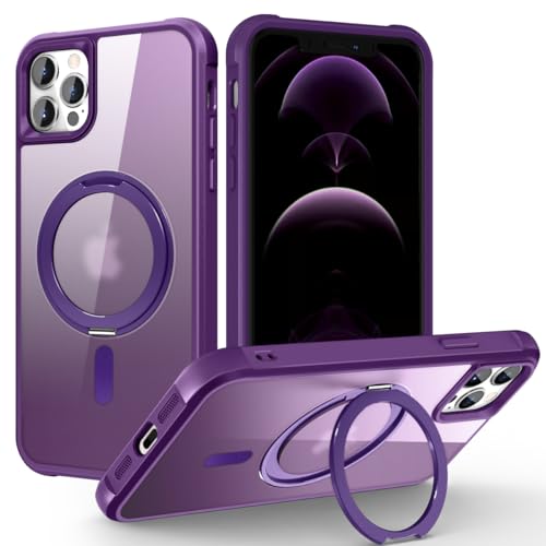 Designed for iPhone 12/12 Pro Case with 360° Rotatable Magnetic Ring Stand [Compatible Mag-Safe] [Military Grade Protection] Translucent Matte Phone Cases for Women Men 6.1'', Purple - color: Purple, size: Iphone 12/12 Pro