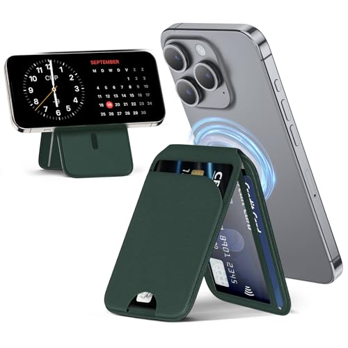 QYQBOON Mag-Safe Wallet Strongest Magnetic Lightweight Phone Wallet Stand Adjustable Leather Card Holder for iPhone 17/16/15/14/13/12 Series, Not for iPhone 13/12 Mini (Green) - color: Green
