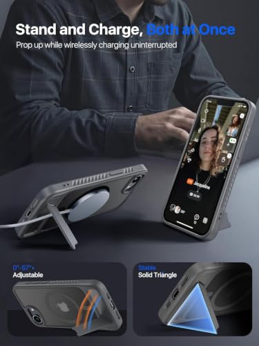 Eastinbox Magnetic iPhone 17e & 16e Case with Stand, Gray | Shockproof, Compatible with MagSafe, Military-Grade Protection, Anti-Yellowing, Phone Case for iPhone 17 e/16 e 6.1" - color: Stand Gray