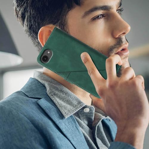 Flip Wallet Case for iPhone 17e/16e, Wrist Strap, Green | Embossed PU Leather, Detachable Wrist Strap, Card Slots, TPU Inner, Cash Pocket, Magnetic Closure, Stand, Precise Cutouts - color: Green