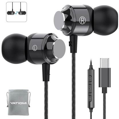 USB C Headphones for Samsung Galaxy S24 S23Ultra FE S22, USB C Earphones Wired with Mic Stereo Type C Headphones Magnetic in-Ear Type C Earbuds for Galaxy A55 A16 A35 ipad iPhone 16 15