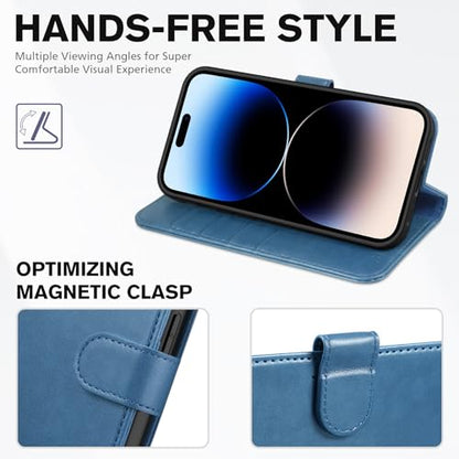 TUCCH Case Wallet for iPhone 14 Pro (6.1"), RFID Blocking Folio, Light Blue | 4 Card Holders, Kickstand, PU Leather, Magnetic Closure, Shockproof TPU Shell, Protective Flip Cover - color: Light Blue