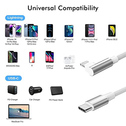 USB C to Lightning Cable 6ft 2 Pack MFi Right Angle 20W Fast Charging Cord