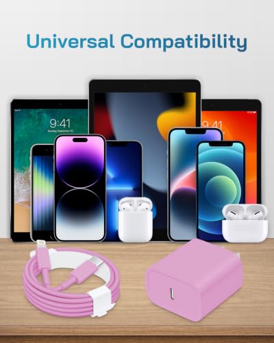 CXX 20W Fast Charger for iPhone 14/13/12 [3-Pack, MFi Certified] - color: Pink, size: 10FT