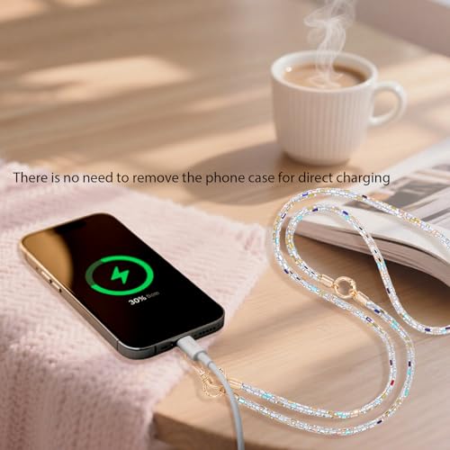 Crystal Phone Lanyard Crossbody Adjustable Rhinestone Anti-Theft Phone Strap Crossbody Cell Phone Neck Strap for Women - color: Multicolor