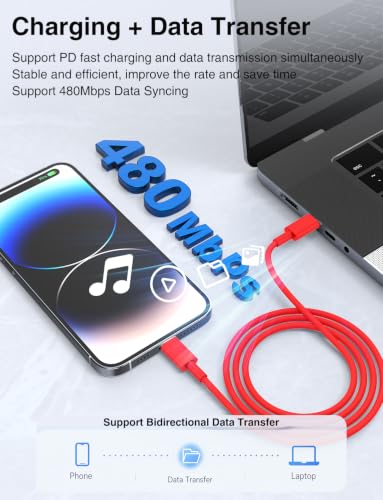 USB C to Lightning Cable [Apple MFi Certified] - 2Pack 6/10FT - Red - color: Red, size: 6ft+10ft