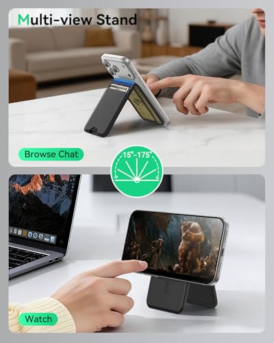 for MagSafe Wallet with Stand, 5 Card Holder, Slim Leather Magnetic Wallet for iPhone 17/16/15/14/13/12 Pro Max Plus Air Series, 3 Card Slots & 1 Cash Slot,Black - color: Black