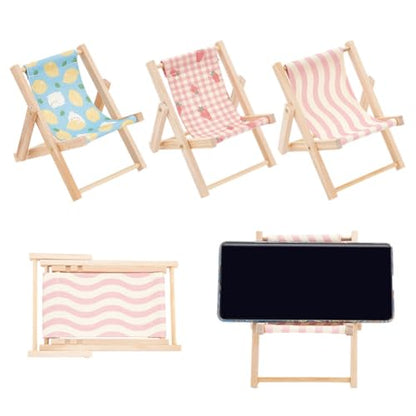 WEBEEDY 3pcs Cell Phone Holder Wood Canvas Beach Deck Chair Foldable Cell Phone Holder 3 Styles Adjustable Mini Folding Chair Cell Phone Stand Desktop Multifunction Mobile Phone Holder
