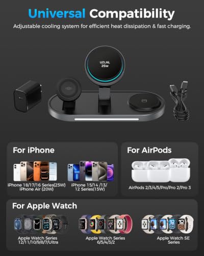 25W 3 in 1 Wireless Charging Station for Magsafe Charger for Apple - color: black