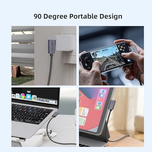 USB4 240W Right Angle USB C Cable 3.3ft (1-Pack) - 40Gbps USB-C to USB-C with Pouch, Thunderbolt 4/3 & PD Charging for MacBook Pro, iPhone 17, Gaming Monitor (Black) - color: 1-Pack,3.3FT