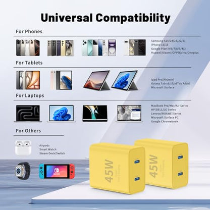 QZIIW iPhone 17 16 15 Pro Max Fast Charger,45W Dual Port USB C Fast Charger - color: Yellow, size: 3FT+6FT+10FT+10FT
