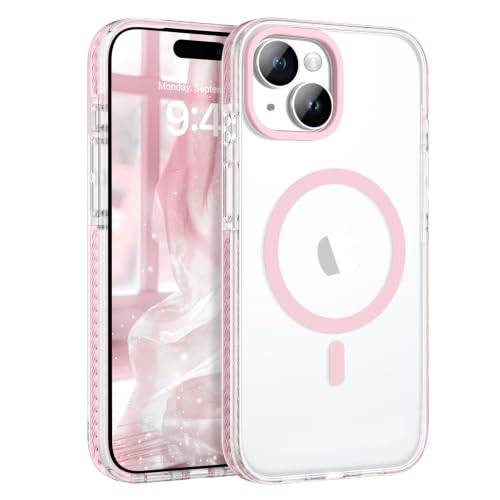 BENTOBEN Magnetic for iPhone 15 6.1" Case, Compatible with Magsafe Military Shockproof Protective Bumper Cute Transparent Slim Anti-Yellowing Phone Case for iPhone 15 Cover, Clear Pink - color: Clear Pink, size: for iPhone 15 6.1"