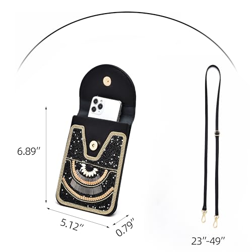 Small Crossbody Bags for Women, Cell Phone Shoulder Bag Boho Wallet Purse - color: Black-white