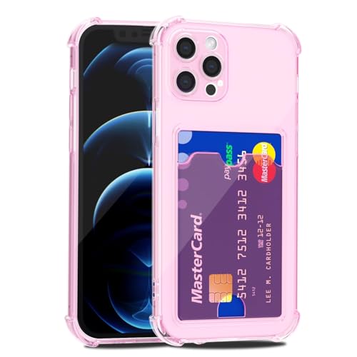 LoeoeL for iPhone 12 Pro Case Wallet, Purse for Women Thin Slim Clear Phone Case with Card Holder Credit Card Slot, Transparent Soft TPU Silicone Cover with Hard Camera Cover Protection, Light Pink - color: Light Pink, size: 12 Pro