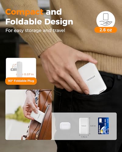 USB C Flat Wall Charger PD 45W, TESSAN Flat Fast Phone Charger Foldable - size: USB-A & USB-C, PD 45 W