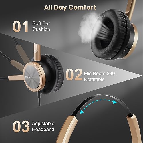 MAIRDI Phone Headset with RJ9 & 3.5mm Jacks for Call Center Office Deskphone Cell Phone PC Laptop, Landline Telephone Headset with Microphone Noise Canceling for Polycom Avaya Nortel