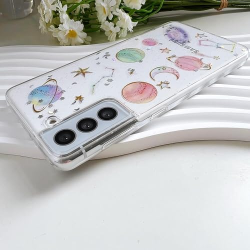 LSEEKA for Samsung Galaxy S21 Clear Case with Glitter Stars Planet Universe Design,Sparkle Bling Cute Slim Soft TPU Protective Women Girl's Phone Cover for Samsung Galaxy S21 - size: for Samsung S21