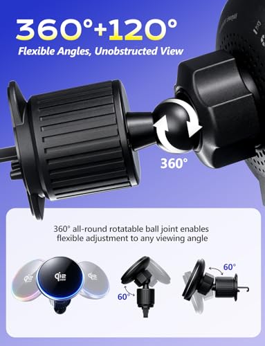 for Qi2.2 25W magsafe car mount charger, Magnetic Phone Holder with RGB Light, Wireless Car Charger 25W, Fast Charging For iPhone 17 Pro Max 16-12 Series, Galaxy S26 Ultra, Google Pixel 10 Pro