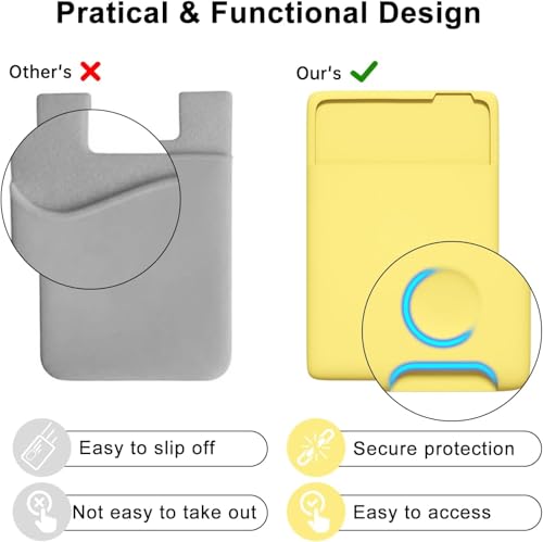oakxco Phone Wallet Stick On, Secure Phone Card Holder Silicone, Adhesive Pocket Sleeve ID Credit Card, Slim Thin Card Case for Men Women Cute, Compatible with Apple iPhone Samsung Pixel, Yellow - color: Yellow