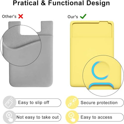 oakxco Phone Wallet Stick On, Secure Phone Card Holder Silicone, Adhesive Pocket Sleeve ID Credit Card, Slim Thin Card Case for Men Women Cute, Compatible with Apple iPhone Samsung Pixel, Yellow - color: Yellow