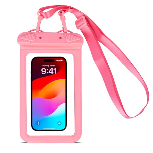 IPX8 Waterproof Phone Pouch Universal Cell Phone Dry Bag Patented Sealed Lock Lanyard Mobile Phone Case for Swimming Surfing Beach for iPhone 17 16 15 Samsung S26 S25 Xiaomi up to 8.9" - color: Pink - 1 Pack
