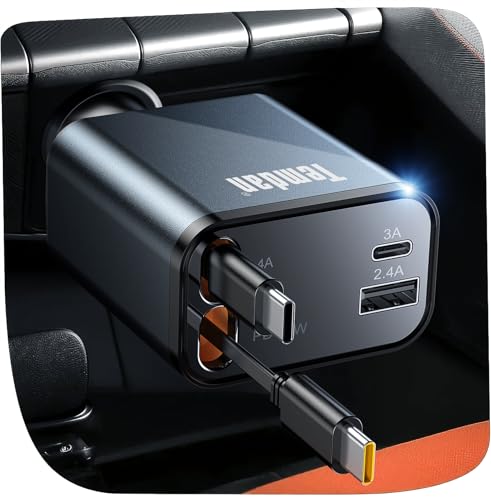Temdan Retractable Car Charger,75W Fast Charger USB C Car Truck Accessories - color: Grey