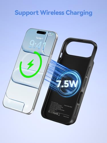 NEWDERY 9300mAh Battery Case for iPhone Air Fast Wireless Charging Case | Portable Protective Wireless,Support Carplay,6.5inch Rechargeable Battery Charger Cover,USB-C Port,Black - size: iPhone 17 Air-9300mAh